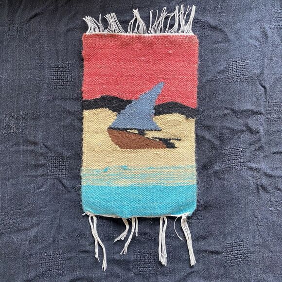 Vintage Kilim Handwoven Set Of 4 Wool Tapestries Wall Hangings. Desert. Ocean. - Picture 8 of 13